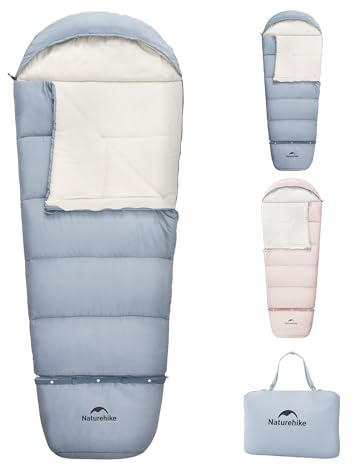 Naturehike Kinder Schlafsack Outdoor 3-Jahreszeiten Warm, 180 g/m² und 300 g/m² Füllstoff, Verlängerbare Naht & 190x75 cm, Ideal für Camping Wandern Reisen