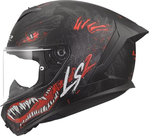 LS2, Integraler Motorradhelm RAPID III KAIJU II Black Red White, XS