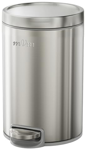 mVm Poubelle Cuisine 20L, Poubelle Salle de Bain, Acier Inoxydable, Argent | Anti-traces de doigts, Fermeture Douce et Maintien en Ouverture, Seau Intérieur Amovible, Idéale pour toilette wc et Bureau