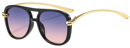 PYYLTTP Lunettes de soleil vintage à double pont pour femmes, verres dégradés tendance UV400, lunettes de soleil tendance pour hommes (noir, bleu, rose)