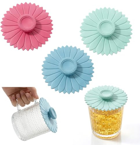 3 Pcs Sunflower Drink Cover, Silicone Lids for Cups Reusable Cup Covers, | Flexible Mug Cover for Coffee, Tea, and Beer(Green, Blue, Purple)