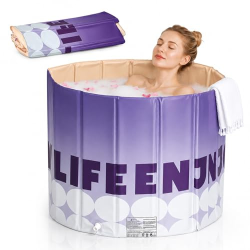 Baignoire Pliable, Baignoire de Bain Gonflable 80cm avec 5 Couches Isolantes et Double Vidange, Baignoire Portable 68cm Hauteur sans Installation, Pour Petite Salle de Bain, Camping, RV