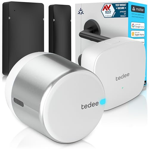Tedee GO2 Alu Cerradura Inteligente con WiFi, Bluetooth y Sensor de Puerta, Acceso Remoto y Notificaciones por App, Bloqueo Automático sin Llave | Alexa, Google Home, Apple HomeKit, SmartThings Matter