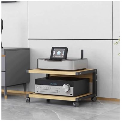 2 Tier HIFI Audio Rack with Wheels, Wooden Entertainment Stand for Game Console and AV Equipment, Modern Design, Space-Saving Storage Solution (Natural Finish)