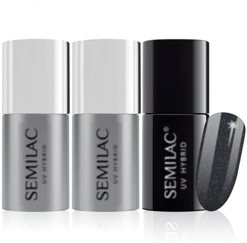 Semilac Base Coat, Top Coat & UV Gel Colour Polish. Long Lasting, Chip Resistant & Easy To Apply. 108 Metallic Black Colour UV Gel Nail Varnish. Perfect For Manicure or Pedicure.
