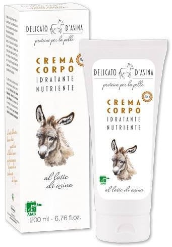 DELICATO D'ASINA - Crema Corpo Bio al Latte D'Asina - Altamente Idratante e Nutriente - Ricca di Proteine - Certificata AIAB - 200 ml