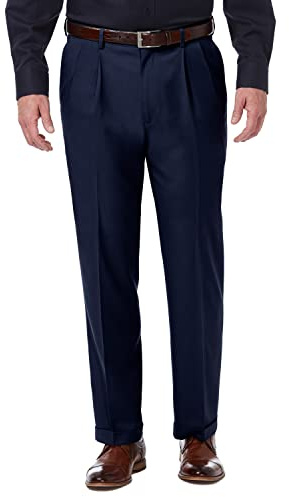 Haggar Men's Classic Fit Pleated Premium Comfort Dress Pant Blue
