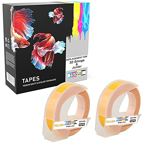 Prestige Cartridge 2x Weiß auf Gelb 3D Prägeband 9mm x 3m kompatibel für Prägegeräte Junior und Omega