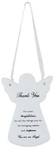 Thank You Guardian Hanging Angel Tree Decoration | Memorial Ornament Engraved with Meaningful Plaque | Perfect for House Warming, Christmas, New Year-Ceramic, White