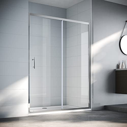 SIRHONA Porte de douche coulissante 170 x 185 cm, Verre sécurit, Encadré