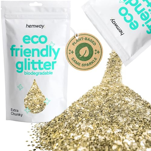 Hemway Eco Friendly Biodegradable Glitter Champagne Gold Extra Chunky 100g | Plant Based Biodegradable Glitter for Craft, Face, Hair, Nail, Body and Festival