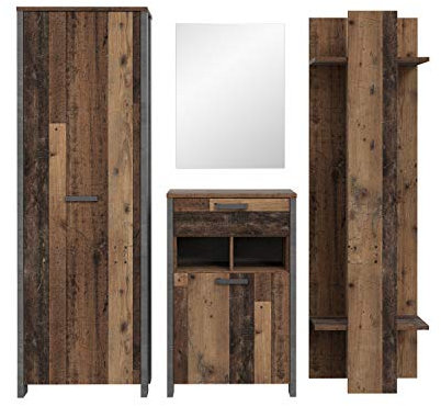 FORTE Clif Garderobe mit 2 Türen und 1 Schublade, Holzwerkstoff, Old – Wood Vintage/ Betonoptik Dunkelgrau, 194 x 201,5 x 41,6 cm