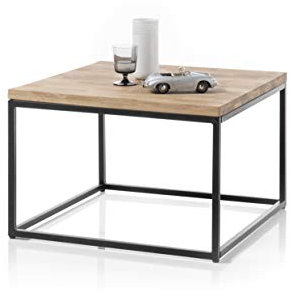 Robas Lund Couchtisch Massivholz-Platte Asteiche geölt, Gestell Schwarz, BxHxT 70x45x70
