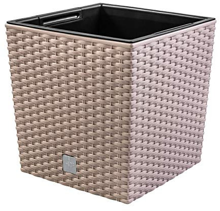 PAFEN Macetero RATTO Aspecto de ratán Low, Maceta Jardinera Plástico, Incluye macetero Mocca 32,5 x 32,5 cm
