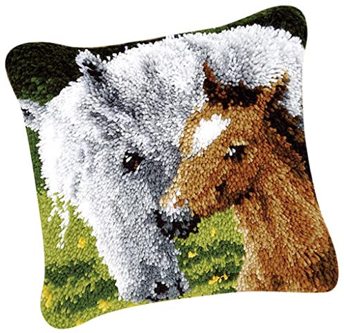 LOVIVER Knüpf Set Knüpfteppich zum selber knüpfen Knüpfkissen Knüpfbild für Kinder Erwachsene, 43 x 43 cm, Pferd