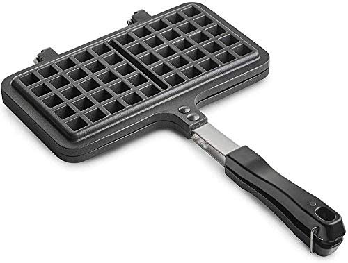 Stove Top Waffle Iron, 2-Disc Belgian Waffle Machine with Non-Stick Coating, Bakelite Handle & Latch, Easy Clean