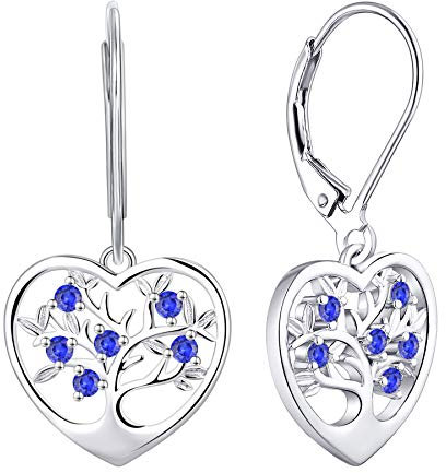 JO WISDOM Orecchini Cuore Albero Della Vita Argento 925 Donna con AAA Zirconia Cubica Settembre Birthstone Colore Zaffiro