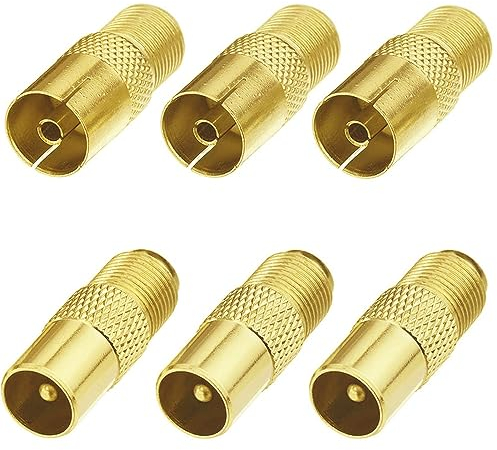 Greluma 6 Pièces Coupleur Coaxial D'antenne TV de Type F, Prise de Connecteur à vis de Type F vers Adaptateur D'antenne Coaxiale RF (Type F Femelle - TV Mâle/Femelle)