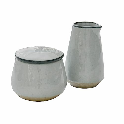 LOBERON Zuckerdose und Milchkännchen Biarré, mediterraner Charakter, schlichtes Design, Geschirr, Tischaccessoires, Küchenzubehör, Tischdekoration, Steinzeug, grau