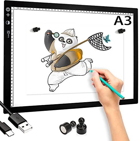 Led Licht Pad A3,Ultradünn leuchtplatte,Type-C Schnittstelle Leuchttisch,mit Timing-Funktion einstellbare Helligkeit und Farbtemperatur,USB-Kabel,light pad für diamond painting, zeichnen,Skizzieren