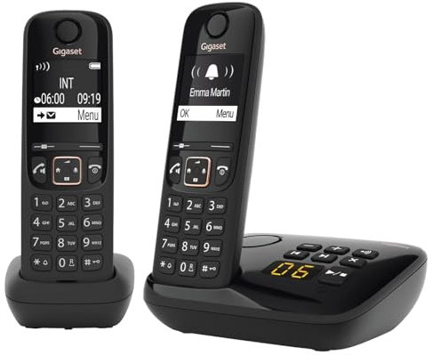 Gigaset A694 AM DUO - Two Cordless DECT Telephones with an Answering Machine - Large Phonebook - Intuitive Use, Black [UK Version]