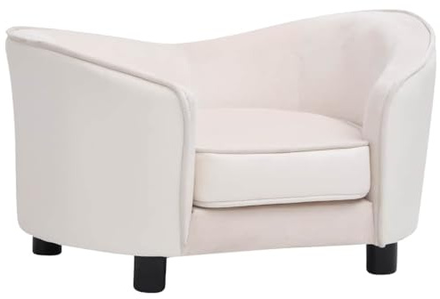 vidaXL Hundesofa Creme Plüsch Kunstleder Hundebett Hundecouch Katzensofa