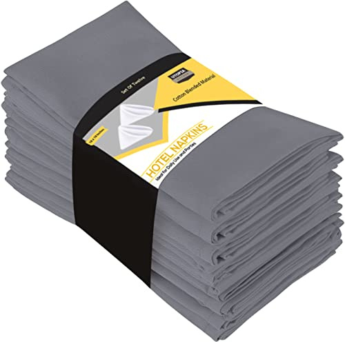 Utopia Kitchen Cloth Napkins [12 Pack] Cotton Blend Washable and Reusable Table Dinner Napkins for Hotel, Lunch, Restaurant, Weddings, Event and Parties (46 x 46 cm, Charcoal)