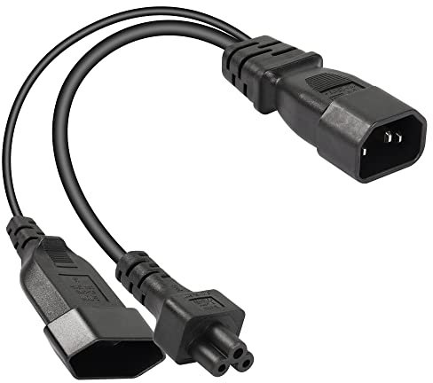 CERRXIAN 1FT C14 auf C5 + Euro Y-Splitter-Stromkabel, IEC 320 C14-Stecker auf C5 + Euro-Buchse AC-Konvertierungskabel, geeignet für Computer, Projektoren, Scanner, Drucker usw