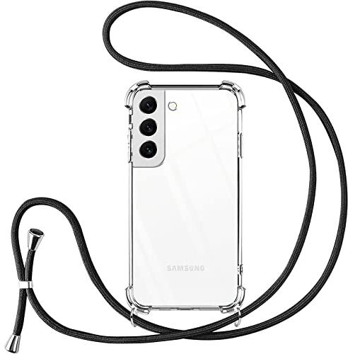 Vauki handyband für Samsung Galaxy S22 5G Hülle mit Band,Handyhülle mit Kette zum Umhängen Kordel Necklace Schutzhülle Transparent TPU Stoßfest Silikon Bumper Case für Samsung Galaxy S22 5G,Schwarz
