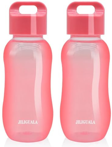 JILIGUALA Plastic Coffee Travel Mugs Water Bottle Sports Water Bottle Cup for Milk, Coffee, Tea, Juice Size 350ml (12oz), Pink Pack of 2