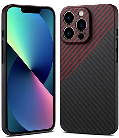 Schutzhülle für iPhone 14 Pro Max, Karbonfaser-Hülle, echte seltene Aramid-Kohlefaser, Kevlar-Hülle, leicht, kratzfest, vollständige Palette von iPhones (S1, Schwarz / Rot)