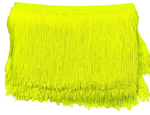 10cm x 2m Fransenborte Fransenbordüre Fransenband Dekoband Tanzfransen Schnittfranse Seide Quaste Fransen-Borten Bänder zum Nähen,DIY Basteln,Kleidung Dessous Kostüme Vorhänge Dekoration,Hellgelb
