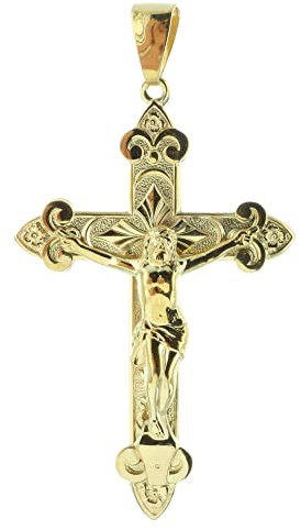 Palais du Rosaire Pendentif croix Plaqué Or Fleur de Lys 4cm - Médaille et croix Plaqué Or - Culte Chrétien en Plaqué Or