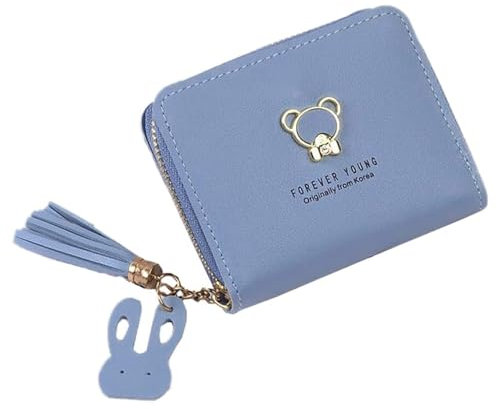 Damen Geldbeutel,PU Geldbeutel Mini Geldbörse für Frauen Coin Purse Wallet,Niedliche Cartoon-Geldbörse,Geldbeutel Damen aus Glattem und Weichem Kunstleder,mit Mehreren Kartenfächer und Fächern,Blau