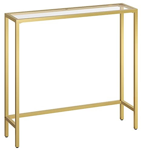 HOOBRO Console Table, Tempered Glass Sofa Table, Gold Slim Hallway Table, 75 x 22 x 80 cm, for Living Room, Entryway, Hallway, Metal Frame, Sturdy, Gold EGD07XG01