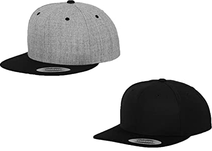 2er Flexfit Snapback Unisex Classic Cap 2-Tone Cap | viele Farbsets | Einheitsgröße | + GRATIS HLKauf Block (Farbe: 1x Heathergrey/Black & 1x Black & 1x HLKauf Block)