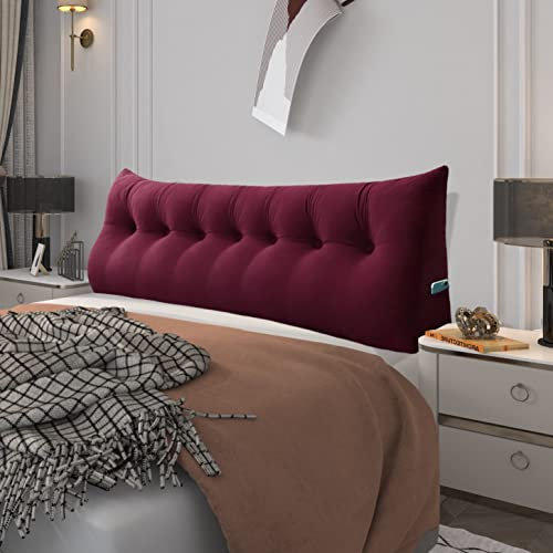BNCKTRD Kopfende Großes Rückenkissen Bequemes Lesekissen und Rückenteil im Bett Rückenlehne Kopfkissen Langes XXL Kissen für Sofa, Couch, Wandkissen Polster Samt Dunkelrot 160cm