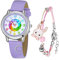 KDM Montre Enfant Set- Montre Pédagogique Garçon - Montre pour Apprendre Montre Bracelet éducative pour garçon et Fille Analogique Violet- 12/24h Elégantes pour Les Enfants Garçons Filles