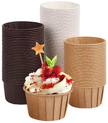 Unddog Muffinförmchen Papier, 150 Stück Cupcake Formen, Drei Farben Einweg Muffins Backförmchen für Backen, Dessert, Party, Geburtstag, Hochzeit (Weiß, Braun, Originalfarbe)