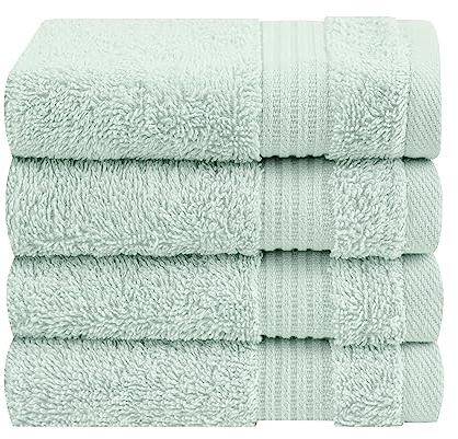 Cotton Paradise 100% Cotton Turkish Washcloth Set for Bathroom, 4 Piece Soft Absorbent Small Hand Face Towels Wash Rags, Mint
