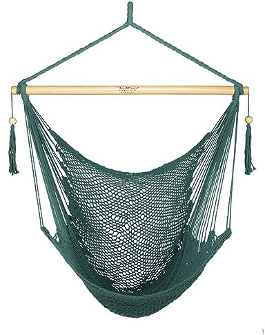 JoyView Silla hamaca con barra esparcidora, hamaca caribeña, silla oscilante, capacidad de peso de 300 libras, silla colgante de cuerda XL para exteriores, interior, jardín, patio, color verde