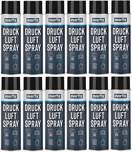 EVERFIX Druckluftspray (12 x 500 ml) Druckluft Spray zur Reinigung von PC, Tastaturen - Laptop Cleaning Spray