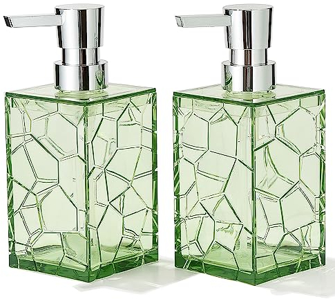 2er-Set durchsichtige Seifenspender, Salbei-Grün, rostfrei, aus Acryl mit Pumpe für Handseife oder Lotion, für Bad und Küche
