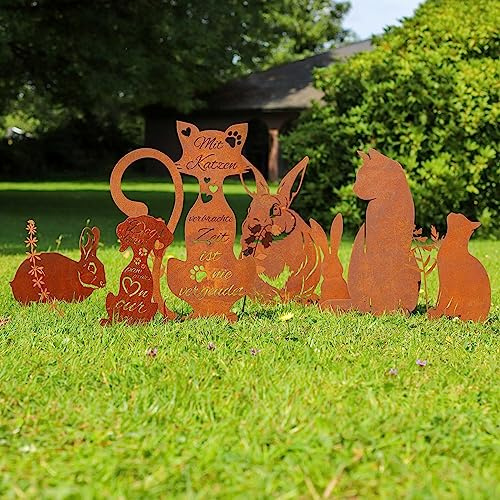 Steelmonks Cortenmeister - Edelrost Gartendeko für Draußen. Cortenstahl Baumstecker für Deinen Garten. Echter Cortenstahl Gartenstecker für Jede Jahreszeit (30cm, Kleiner Hase)
