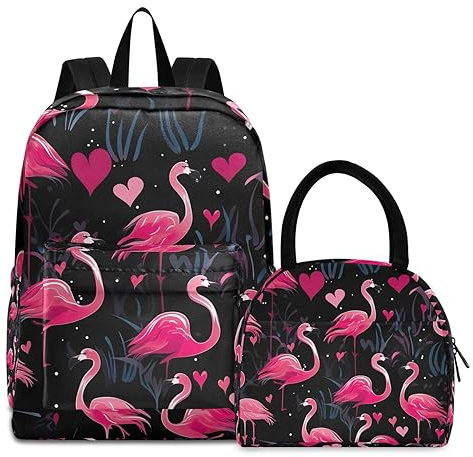 RPLIFE Ukraine Country Flag Lunch Box Sac à dos de pique-nique imperméable pour filles, Flamants roses de différentes formes, One Size