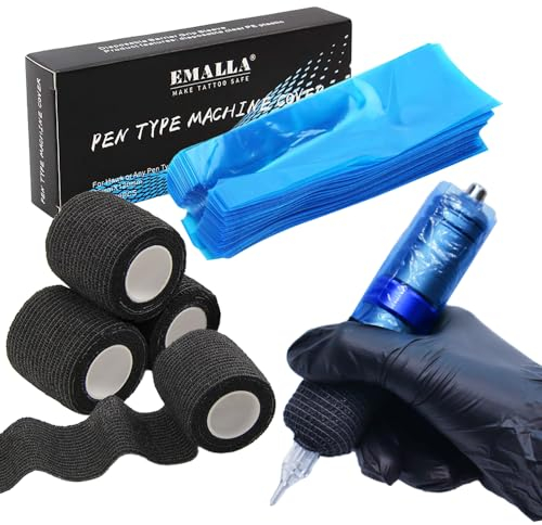 204pcs Grip Tape Tattoo Zubehör Set, Unihuby 4pcs Tattoo Grip Tape und 200pcs Maschine Cover Tattoo Griff Abdeckung Selbsthaftende Bandage Tattoo Selbstklebender Verband Einweg Tattoo Zubehör