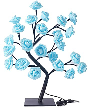 belupai LED-Rosenbaum-Lampe, künstlicher Bonsai-Baum, Nachtlicht, Lichterkette mit 24 LED-Lichtern, USB-betrieben, für Zuhause, Hochzeit, Weihnachtsdekoration (blau)