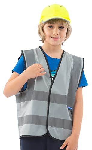 AYKRM Warnweste Kinder Grau Sicherheitsweste für Kinder Warnweste Reflektierendes WarnschutzWeste Grau 6-9 Jahre