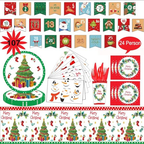 Bdecoll 107 Natale cena dessert piatto di carta natale piatti piatti piatti per natale tovaglia Happy New Year Party decorazione 24 ospiti