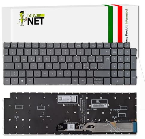 new net - Tastiera Compatibile con Notebook dell Inspiron 15 3510, 3511, 3520, 3515, 5510, 3525, 5515, 5518, 7510, 16 7610 [Senza Frame - Colore Tasti Grigio - Retroilluminata - Italiana]